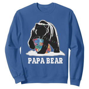 Autism Papa Bear Sweatshirt Support Autistic Matching Family Dad TS02 Royal Blue Print Your Wear