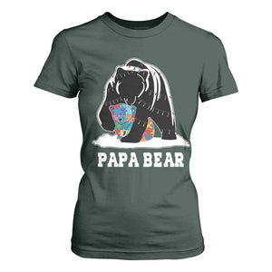 Autism Papa Bear T Shirt For Women Support Autistic Matching Family Dad TS02 Dark Forest Green Print Your Wear