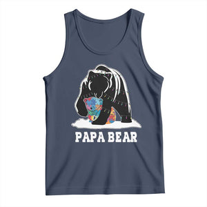 Autism Papa Bear Tank Top Support Autistic Matching Family Dad TS02 Navy Print Your Wear