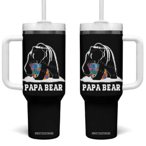 Autism Papa Bear Tumbler With Handle Support Autistic Matching Family Dad TS02 One Size: 40 oz Black Print Your Wear