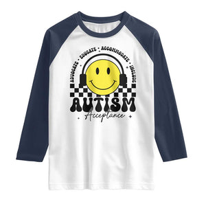 Autism Acceptance Raglan Shirt Advocate Educate Accomodate Include Special Education TS02 White Navy Print Your Wear