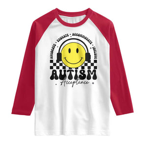 Autism Acceptance Raglan Shirt Advocate Educate Accomodate Include Special Education TS02 White Red Print Your Wear