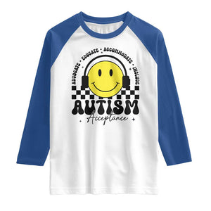 Autism Acceptance Raglan Shirt Advocate Educate Accomodate Include Special Education TS02 White Royal Print Your Wear
