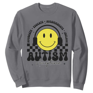 Autism Acceptance Sweatshirt Advocate Educate Accomodate Include Special Education TS02 Charcoal Print Your Wear