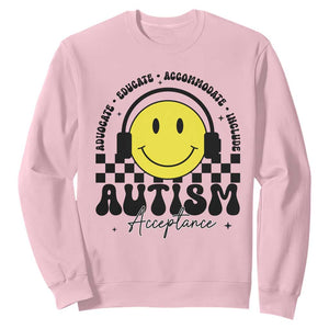 Autism Acceptance Sweatshirt Advocate Educate Accomodate Include Special Education TS02 Light Pink Print Your Wear