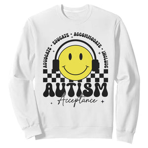 Autism Acceptance Sweatshirt Advocate Educate Accomodate Include Special Education TS02 White Print Your Wear