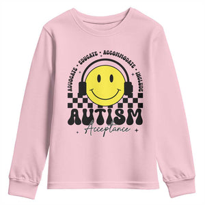 Autism Acceptance Youth Sweatshirt Advocate Educate Accomodate Include Special Education TS02 Light Pink Print Your Wear
