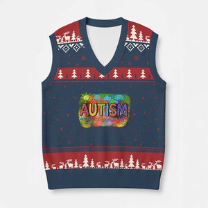 Autism Acceptance V-Neck Knit Sweater Vest Accept Understand Love Autistic Support TS02 Navy Red Print Your Wear