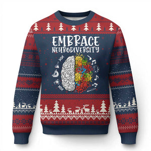 Embrace Neurodiversity Ugly Christmas Sweater Autism Awareness ASD ADHD Acceptance TS02 Navy Red Print Your Wear
