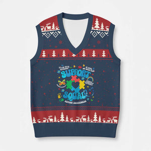 Autism Awareness Support Squad V-Neck Knit Sweater Vest In April We Wear Blue TS02 Navy Red Print Your Wear