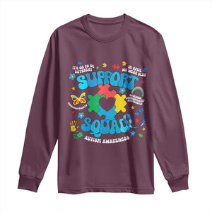 Autism Awareness Support Squad Long Sleeve Shirt In April We Wear Blue TS02 Maroon Print Your Wear
