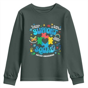 Autism Awareness Support Squad Youth Sweatshirt In April We Wear Blue TS02 Dark Forest Green Print Your Wear