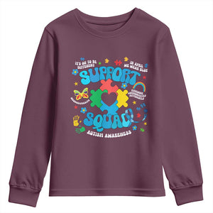 Autism Awareness Support Squad Youth Sweatshirt In April We Wear Blue TS02 Maroon Print Your Wear