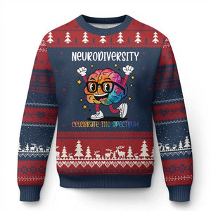 Neurodiversity Brain Ugly Christmas Sweater Celebrate The Spectrum Autism Acceptance ASD ADHD TS02 Navy Red Print Your Wear
