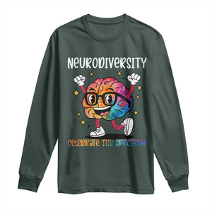 Neurodiversity Brain Long Sleeve Shirt Celebrate The Spectrum Autism Acceptance ASD ADHD TS02 Dark Forest Green Print Your Wear