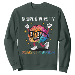 Neurodiversity Brain Sweatshirt Celebrate The Spectrum Autism Acceptance ASD ADHD TS02 Dark Forest Green Print Your Wear