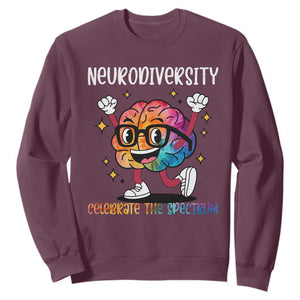 Neurodiversity Brain Sweatshirt Celebrate The Spectrum Autism Acceptance ASD ADHD TS02 Maroon Print Your Wear
