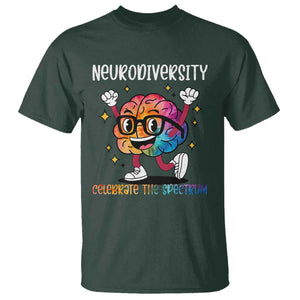 Neurodiversity Brain T Shirt Celebrate The Spectrum Autism Acceptance ASD ADHD TS02 Dark Forest Green Print Your Wear