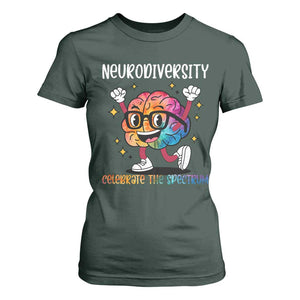 Neurodiversity Brain T Shirt For Women Celebrate The Spectrum Autism Acceptance ASD ADHD TS02 Dark Forest Green Print Your Wear