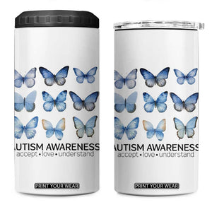 Autism Awareness Blue Butterflies 4 in 1 Can Cooler Tumbler Accept Love Understand TS02 One Size: 16 oz White Print Your Wear