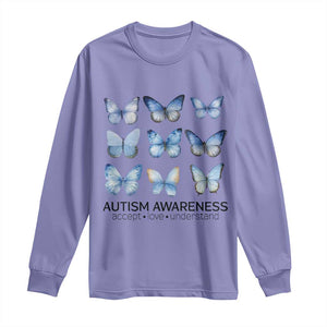 Autism Awareness Blue Butterflies Long Sleeve Shirt Accept Love Understand TS02 Violet Print Your Wear