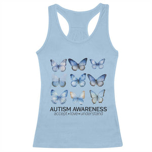 Autism Awareness Blue Butterflies Racerback Tank Top Accept Love Understand TS02 Light Blue Print Your Wear