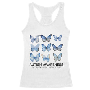 Autism Awareness Blue Butterflies Racerback Tank Top Accept Love Understand TS02 White Print Your Wear
