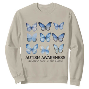 Autism Awareness Blue Butterflies Sweatshirt Accept Love Understand TS02 Sand Print Your Wear