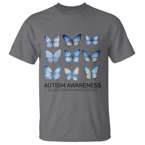 Autism Awareness Blue Butterflies T Shirt Accept Love Understand TS02 Charcoal Print Your Wear