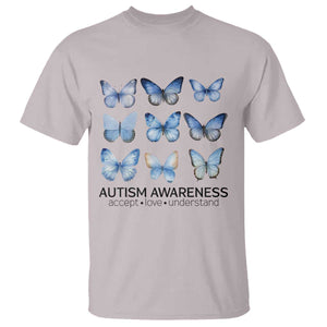 Autism Awareness Blue Butterflies T Shirt Accept Love Understand TS02 Ice Gray Print Your Wear
