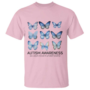 Autism Awareness Blue Butterflies T Shirt Accept Love Understand TS02 Light Pink Print Your Wear