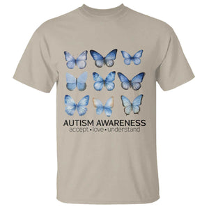Autism Awareness Blue Butterflies T Shirt Accept Love Understand TS02 Sand Print Your Wear