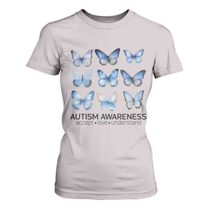 Autism Awareness Blue Butterflies T Shirt For Women Accept Love Understand TS02 Ice Gray Print Your Wear