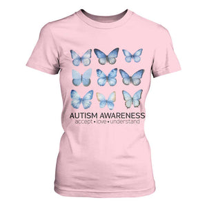 Autism Awareness Blue Butterflies T Shirt For Women Accept Love Understand TS02 Light Pink Print Your Wear