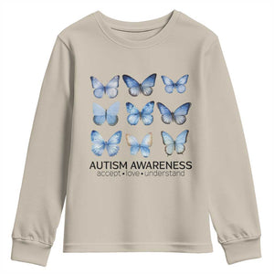 Autism Awareness Blue Butterflies Youth Sweatshirt Accept Love Understand TS02 Sand Print Your Wear