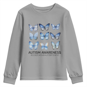 Autism Awareness Blue Butterflies Youth Sweatshirt Accept Love Understand TS02 Sport Gray Print Your Wear
