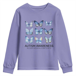 Autism Awareness Blue Butterflies Youth Sweatshirt Accept Love Understand TS02 Violet Print Your Wear