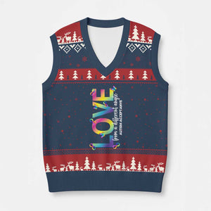 Autism Acceptance V-Neck Knit Sweater Vest Love From a Different Angle Rainbow Infinity TS02 Navy Red Print Your Wear