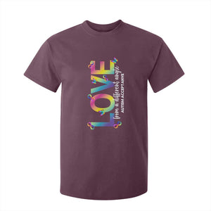 Autism Acceptance T Shirt For Kid Love From a Different Angle Rainbow Infinity TS02 Maroon Print Your Wear