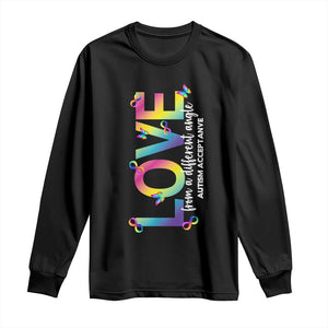Autism Acceptance Long Sleeve Shirt Love From a Different Angle Rainbow Infinity TS02 Black Print Your Wear