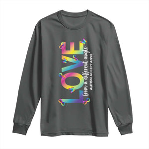 Autism Acceptance Long Sleeve Shirt Love From a Different Angle Rainbow Infinity TS02 Dark Heather Print Your Wear
