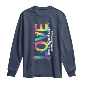 Autism Acceptance Long Sleeve Shirt Love From a Different Angle Rainbow Infinity TS02 Navy Print Your Wear