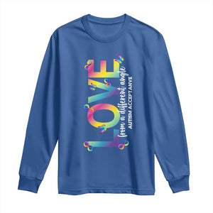 Autism Acceptance Long Sleeve Shirt Love From a Different Angle Rainbow Infinity TS02 Royal Blue Print Your Wear