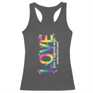 Autism Acceptance Racerback Tank Top Love From a Different Angle Rainbow Infinity TS02 Dark Heather Print Your Wear