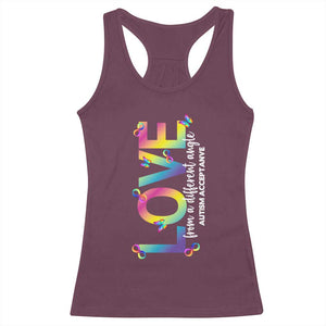 Autism Acceptance Racerback Tank Top Love From a Different Angle Rainbow Infinity TS02 Maroon Print Your Wear