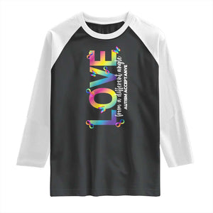 Autism Acceptance Raglan Shirt Love From a Different Angle Rainbow Infinity TS02 Black White Print Your Wear