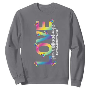 Autism Acceptance Sweatshirt Love From a Different Angle Rainbow Infinity TS02 Charcoal Print Your Wear