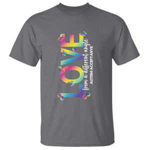 Autism Acceptance T Shirt Love From a Different Angle Rainbow Infinity TS02 Charcoal Print Your Wear