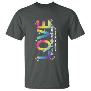Autism Acceptance T Shirt Love From a Different Angle Rainbow Infinity TS02 Dark Heather Print Your Wear