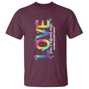 Autism Acceptance T Shirt Love From a Different Angle Rainbow Infinity TS02 Maroon Print Your Wear